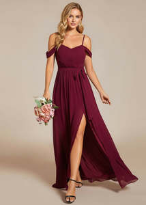 Bridesmaid Dresses: Kimba drop sleeve bridesmaid dress with a split