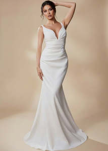 Bay Bridesmaid: Hope White Wedding Dress with Deep V-Neck