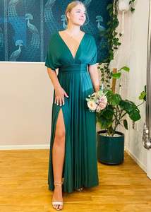 Infinity Collection: Luxe Ever Green Infinity dress with split Express NZ wide