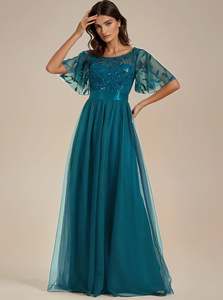 Georgia bridesmaid dress leaf patterned tulle in teal s26 Express NZ Wide