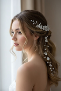 Accessories: Silver pearl floral delicate chain hair accessory Express NZ Wide