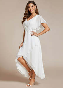Justine high low ivory wedding gown in chiffon s22 Express NZ Wide
