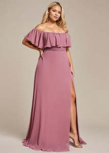 Bridesmaid Dresses: Angelina bridesmaid off shoulder dress dusky rose s12 Express NZ Wide