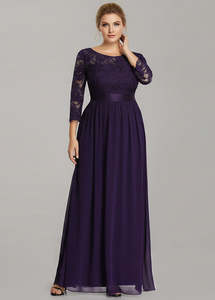 Pricilla dark purple lace and chiffon sleeved dress s16 Express NZ Wide