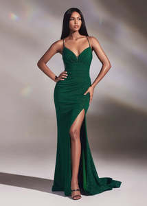 Ball Dresses: Emerald green fitted ball dress with sparkle s14 Express NZ wide