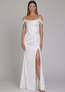 Wedding Gowns Under 1000: Cindy Ivory Satin Wedding dress with Slit