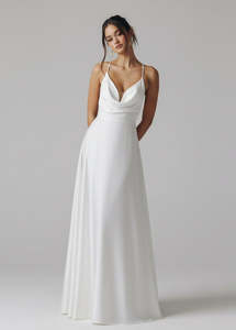 Karmen satin cowl neck a-line wedding dress in ivory s6 Express NZ wide
