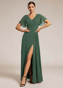 In Stock: Bernice bridesmaid dress with sleeves in olive s12 Express NZ Wide