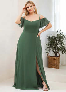 In Stock: Aurora olive cold shoulder bridesmaid dress with split s20 Express NZ Wide