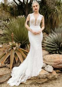 In Stock: White April Illusion Back Wedding Dress s6 Express NZ wide