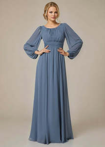 In Stock: Rachel full sleeve evening gown in dusky navy s18 Express NZ Wide
