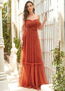 Bridesmaid Dresses: Tilly Bridgerton style ball gown in burnt orange s10 Express NZ Wide