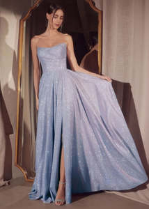 Ella A-Line Sparkling Ball Dress with Slit in Paris Blue s18-20