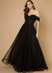 Molly Strapless Sparkling Ball Dress in Black Express NZ Wide