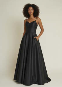 Bonnie Black Satin Ball Dress with Bow Express NZ Wide