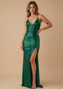 Hillary sequin ball dress in emerald s6-8 Express NZ wide