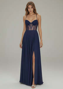 Ball Dresses: Brianna Navy Corset Ball Dress in Chiffon Express NZ Wide