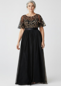 Sequined Leaf Collection: Georgia Black and Gold sequin Tulle Dress s22 Express NZ Wide