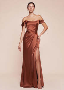 Lani Satin Off the Shoulder Bridesmaid or Ball Dress