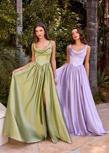 Bridesmaid Dresses: Lotus Satin Cowl Neck Bridesmaid or Ball Dress