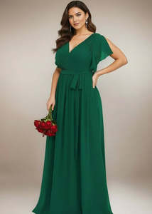 Tia emerald bridesmaid dress with sleeves in chiffon s26 Express NZ Wide