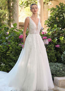 All Dresses: Summer V Neck A-line Lace Wedding Gown with Sparkle