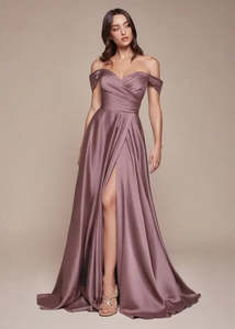 Clarity Satin Ball Gown with Slit – English Violet, Size 18