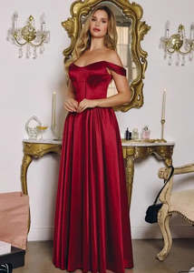 Maeve Satin Corset Ball Dress – Burgundy Gown Size 18-20