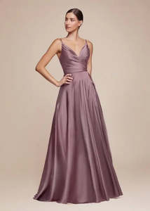 Charlotte A-line soft satin bridesmaid or ballgown in english violet s18