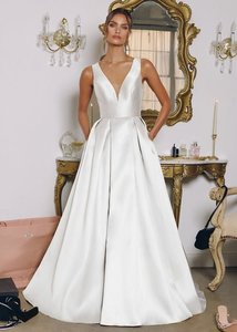 Ready To Ship Wedding Dresses Nz: Sandy A-line wide strap wedding gown s16