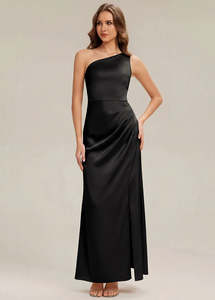 Devi Satin One Shoulder Ballgown or Bridesmaid Dress in Black Size 18