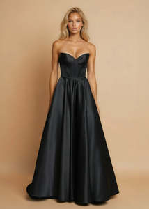 In Stock: Una Satin Strapless Corset Ball Dress in Black Size 12-14
