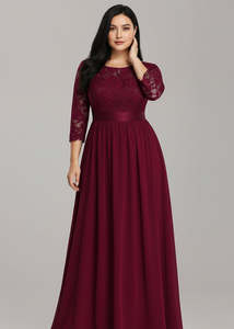 Pricilla burgundy sleeved formal lace and chiffon dress Size 18