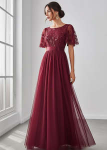 In Stock: Georgia Sequin Tulle Dress in Burgundy Size 20