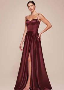 Lucy Satin Corset A-line Ball Dress in Burgundy Size 16