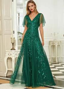 Nz Stocked Ball Gowns: Sally Evening Ball Dress with Sleeve in Emerald Size 26