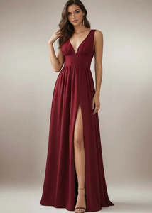 Karina low cut formal ball, party or bridesmaid dress in burgundy size 26
