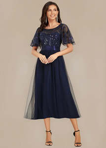 Nz Stock Plus Size: Georgia Short Navy Mother of the Bride Dress