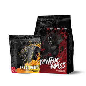 Protein Powder: PACK NUTRITION MYTHIC MASS 2LB + PACK NUTRITION FERAL WHEY PROTEIN 1LB - RASPBERRY