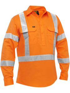 Hi Vis Shirts Singlets: X Taped Closed Front Hi Vis Cool Lightweight Drill Shirt