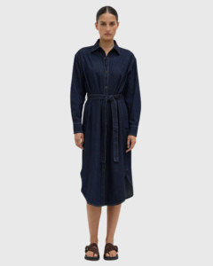 Sale: Kiera Recycled Denim Midi Shirt Dress Deep Indigo