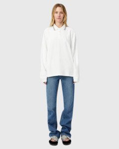 Aqui Long Sleeve Monogram Top Cream