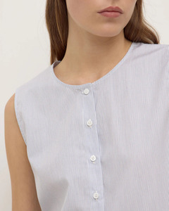 Assembly Label: Cora Stripe Button Front Top White/Navy Stripe