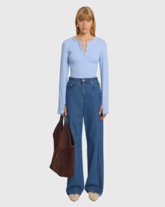 Clique Rib Henley Tile Blue