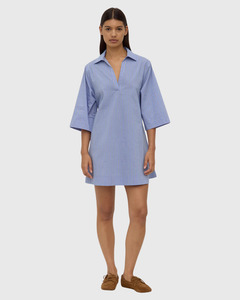 Sale: Erina Stripe Mini Shirt Dress Blue/White Stripe