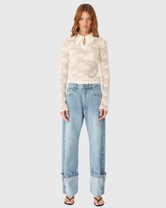 Denim: Walter Cuffed Straight Jeans Faded Blue