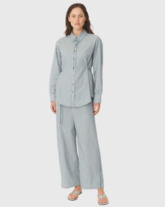 Frankie Tie Long Sleeve Shirt Dusty Blue Stripe