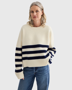 Oversized Stripe Crew Ivory/Midnight