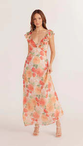 Womens: MINK PINK - Aida Frill Maxi Dress - Apricot Floral