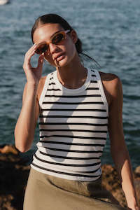RE:UNION - Cobble Rib Cutaway Tank - White Black Stripe